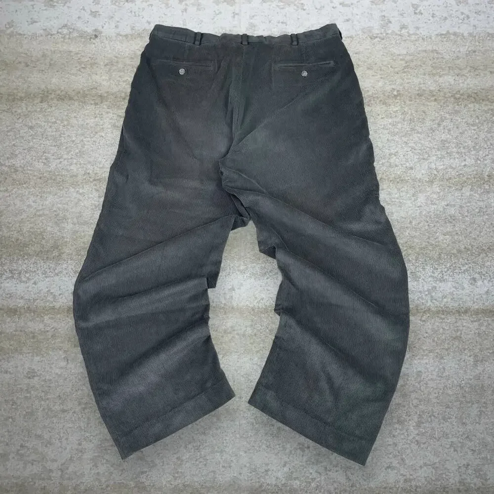 Vintage Y2K Corduroy Pants 38x32 Baggy Fit Olive Green Pleated Front